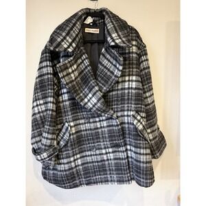 Free People Highlands Wool Blend Plaid PeaCoat Large